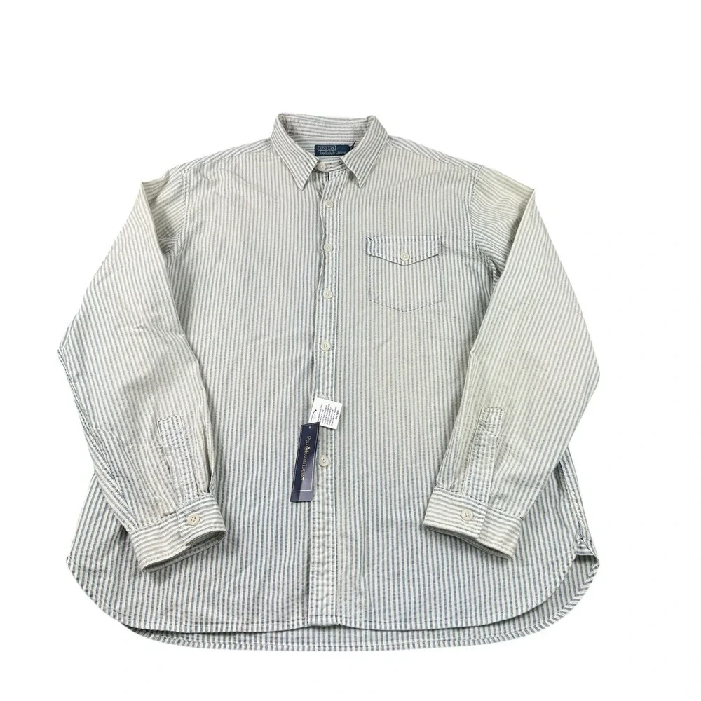 Polo Ralph Lauren Vtg RL67 Striped Loop Collar Mens Button Front Shirt XL NWT